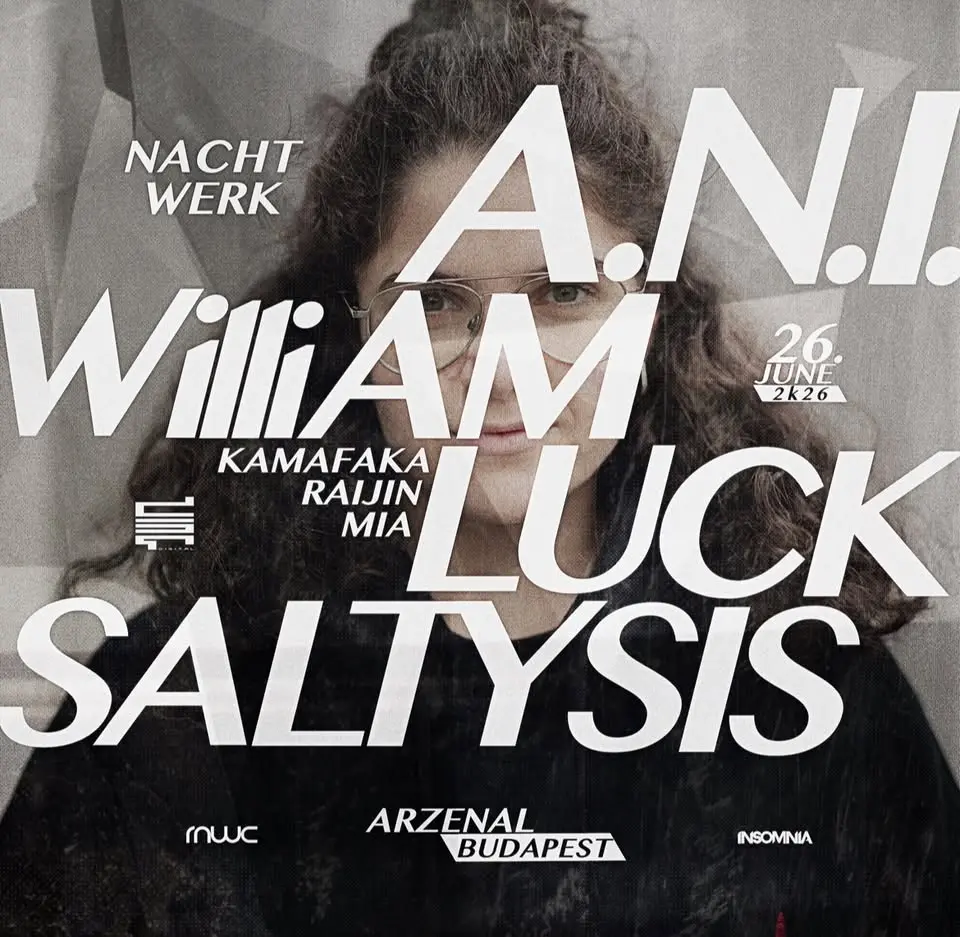 NACHTWERK | 06.26 | A.N.I. | WILLIAM LUCK | SALTYSIS koncert Budapesten (Arzenál Budapest)