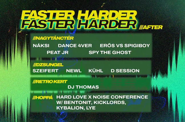 Faster Harder Party w/ Náksi, Peat Jr, Dance 4 ever, Spy The Ghost, Szeifert, Kühl, Newl ⏾ NIGHTS OF BPP koncert Budapesten (Budapest Park)