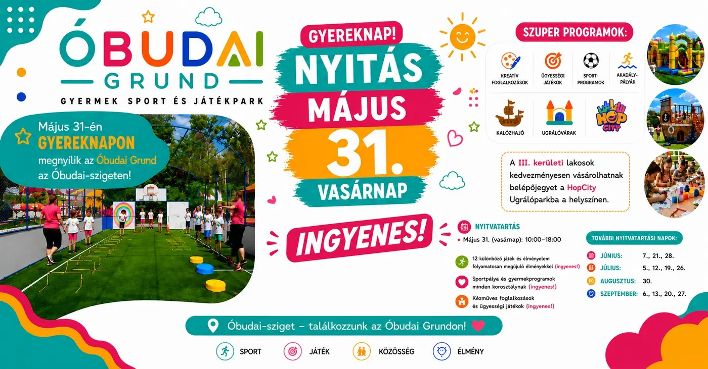 Óbudai Grund – Gyermek Sport és Játékpark megnyitó 🌞🎉 koncert Budapesten (Óbuda Bay)